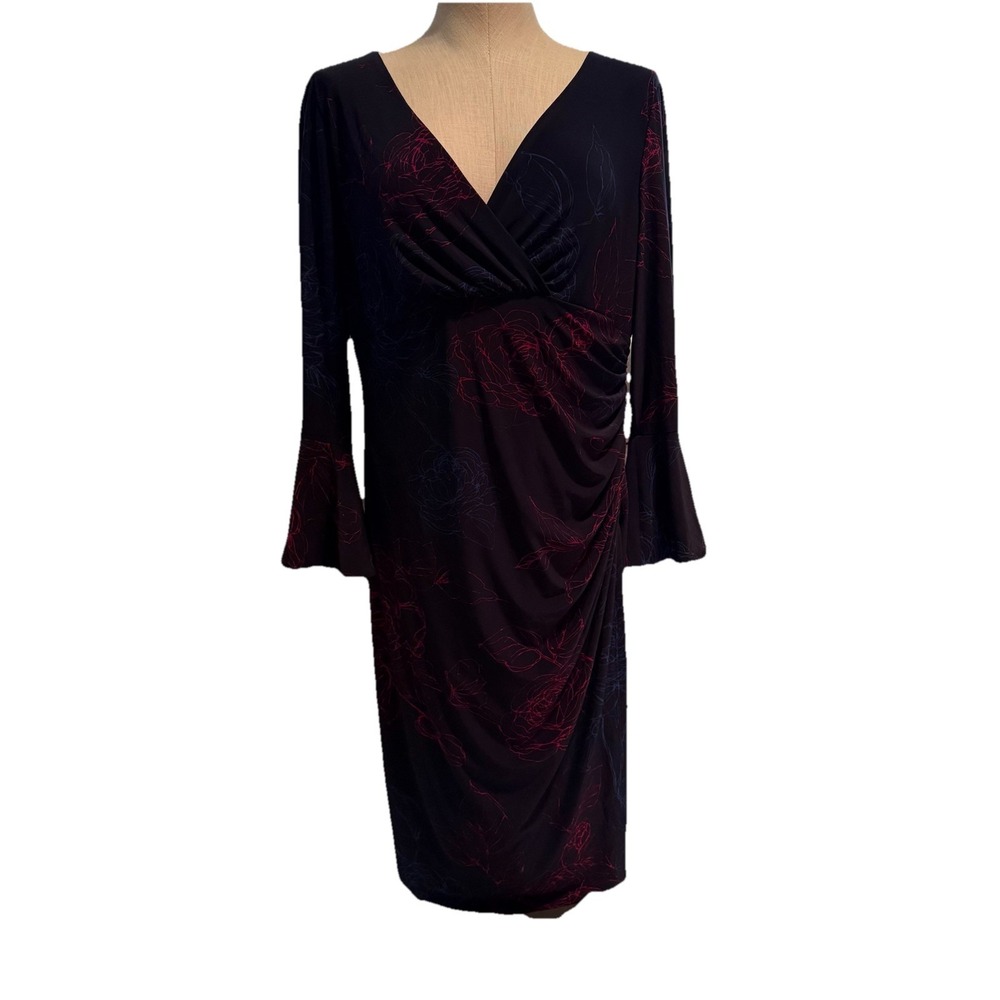 Lauren Ralph Lauren Black Dress with Blue & Maroon Floral Accent - Long Sleeve - Picture 3 of 13